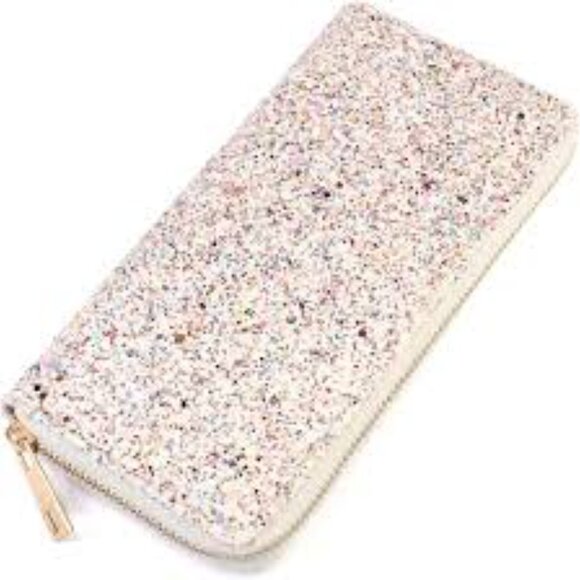 Puffy Glitter Sparkle Zip Around Wallet / Clutch - White - NWT - Picture 1 of 6